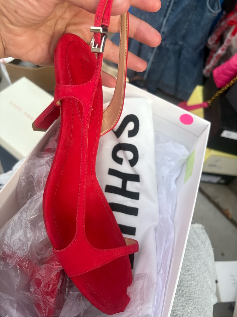 SCHUTZ Red Suede Slingback Pumps - Picture 3 of 8